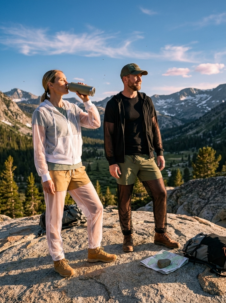 Hikers on a mountain trail in Bug Away mesh